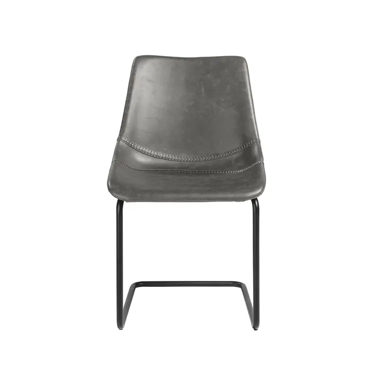Set of Two Gray and Black Upholstered Leather Dining Side Chairs