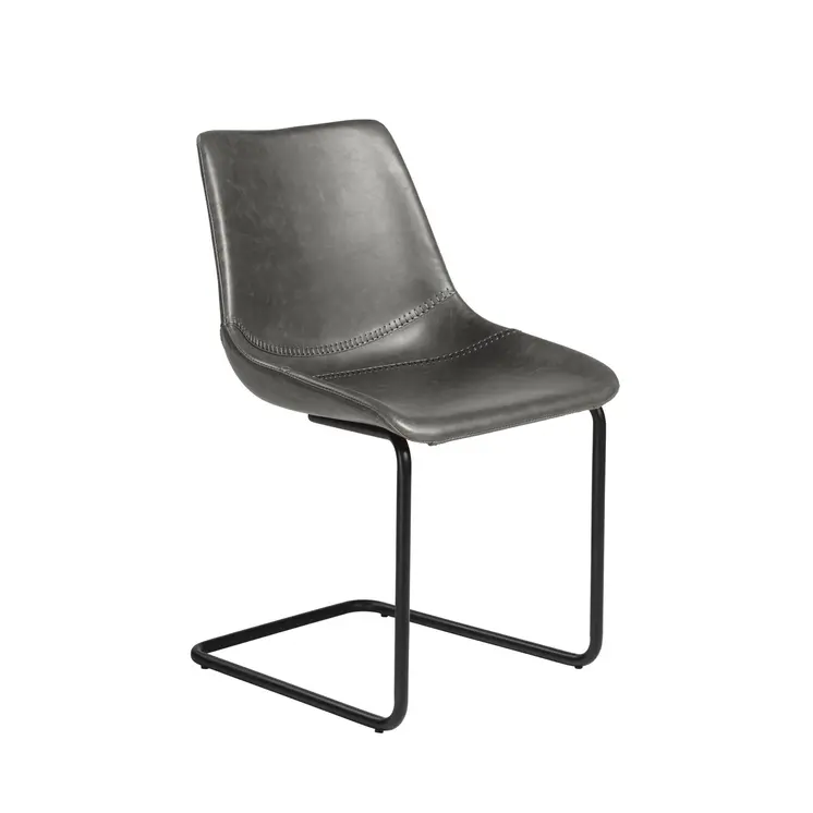 Set of Two Gray and Black Upholstered Leather Dining Side Chairs