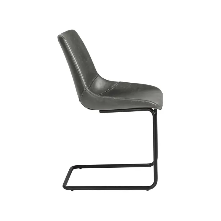 Set of Two Gray and Black Upholstered Leather Dining Side Chairs