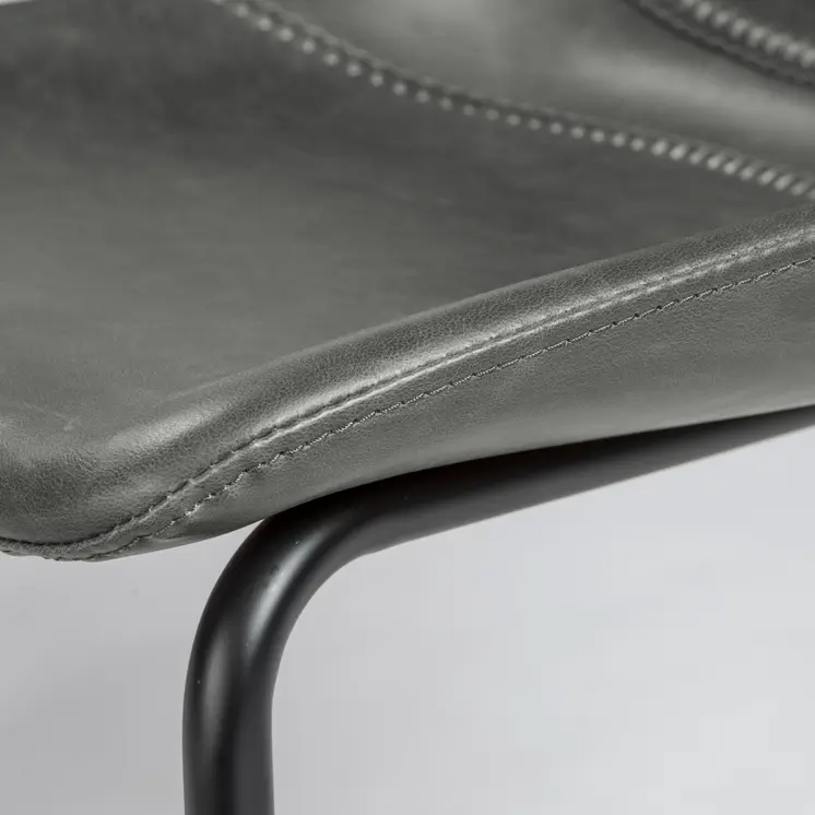 Set of Two Gray and Black Upholstered Leather Dining Side Chairs