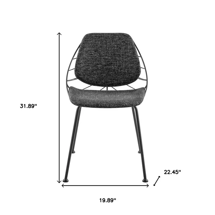 Set of Two Black Upholstered Fabric Dining Side Chairs