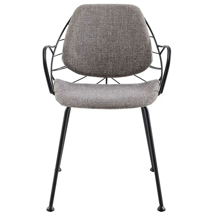 Set of Two Light Gray and Black Upholstered Fabric Dining Arm Chairs