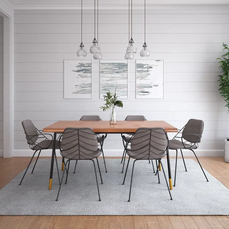 Set of Two Light Gray and Black Upholstered Fabric Dining Arm Chairs