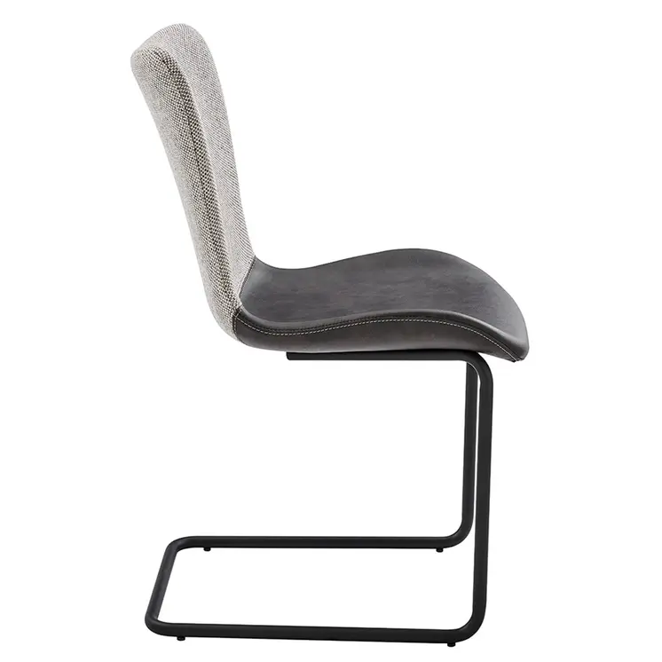 Set of Two Gray and Black Upholstered Fabric Dining Side Chairs