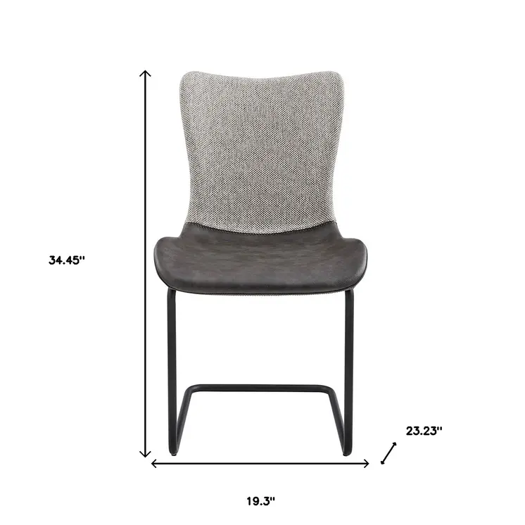 Set of Two Gray and Black Upholstered Fabric Dining Side Chairs