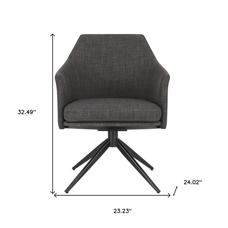 Dark Gray And Black Upholstered Fabric Dining Arm Chair