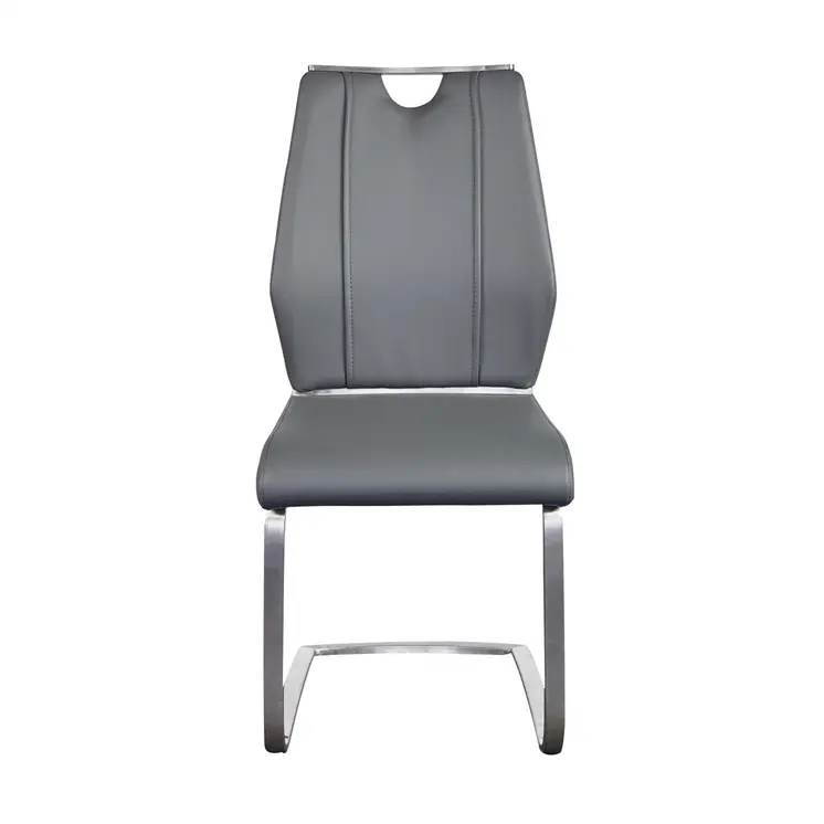 Set of Two Gray and Silver Upholstered Leather Dining Side Chairs