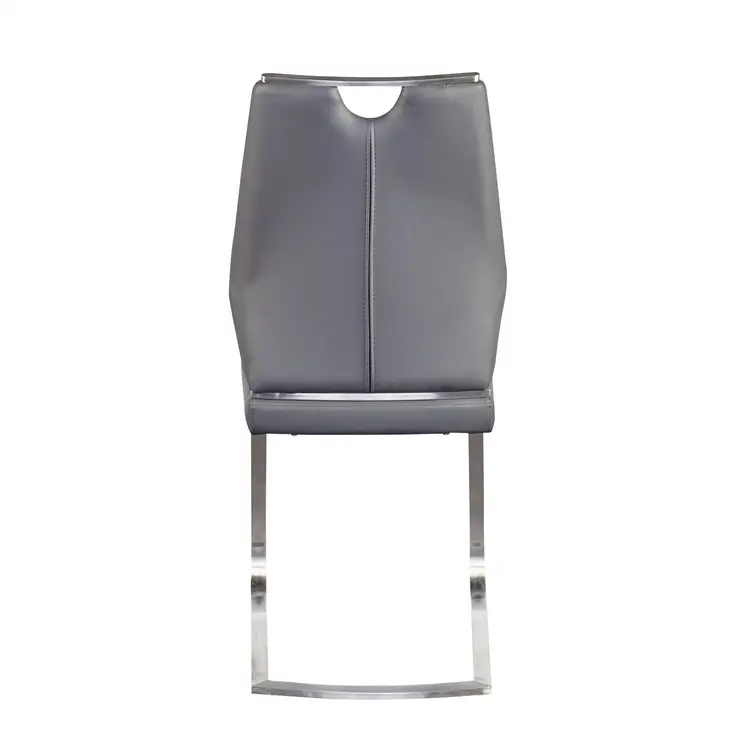 Set of Two Gray and Silver Upholstered Leather Dining Side Chairs