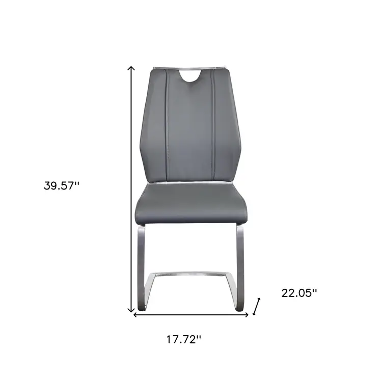 Set of Two Gray and Silver Upholstered Leather Dining Side Chairs