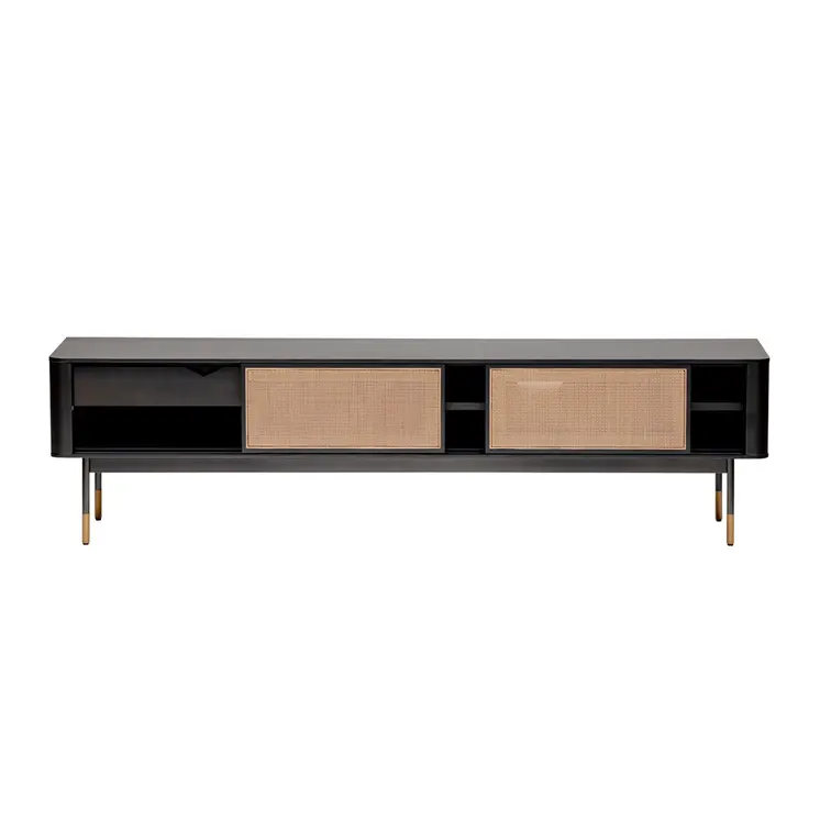 Black Wood and Wicker Media Stand