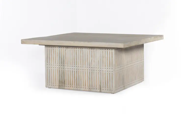 40" Ivory Solid Wood Lift Top Pedestal Coffee Table
