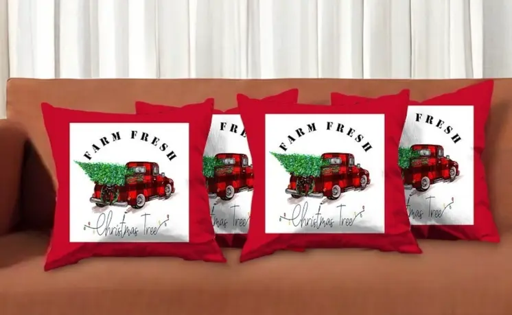 Set Of Four 18 X 18 Red Plaid Zippered Polyester Christmas Tree Throw Pillow