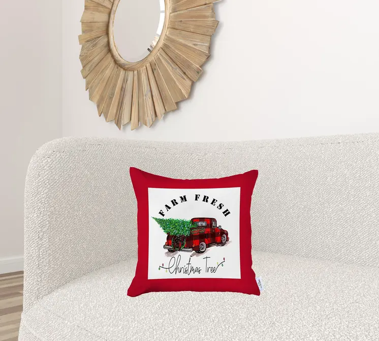 Christmas Buffalo Check Pick Up Truck Pillow Cover