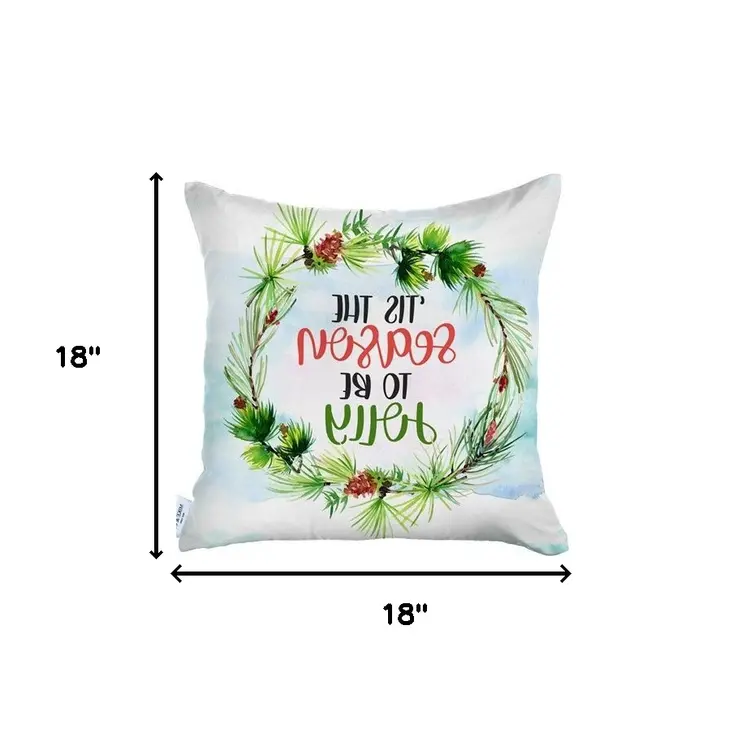 Set of Two Red White and Blue Merry Christmas Christmas Christmas Wreath Throw Pillow Cover