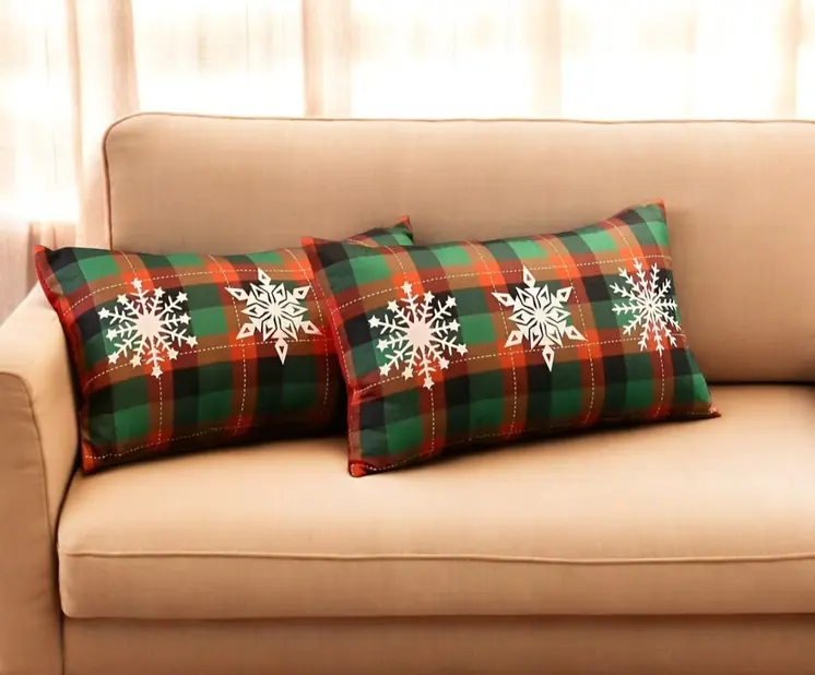 Set of 2 Christmas Snowflake Trio Plaid Lumbar Pillow Covers