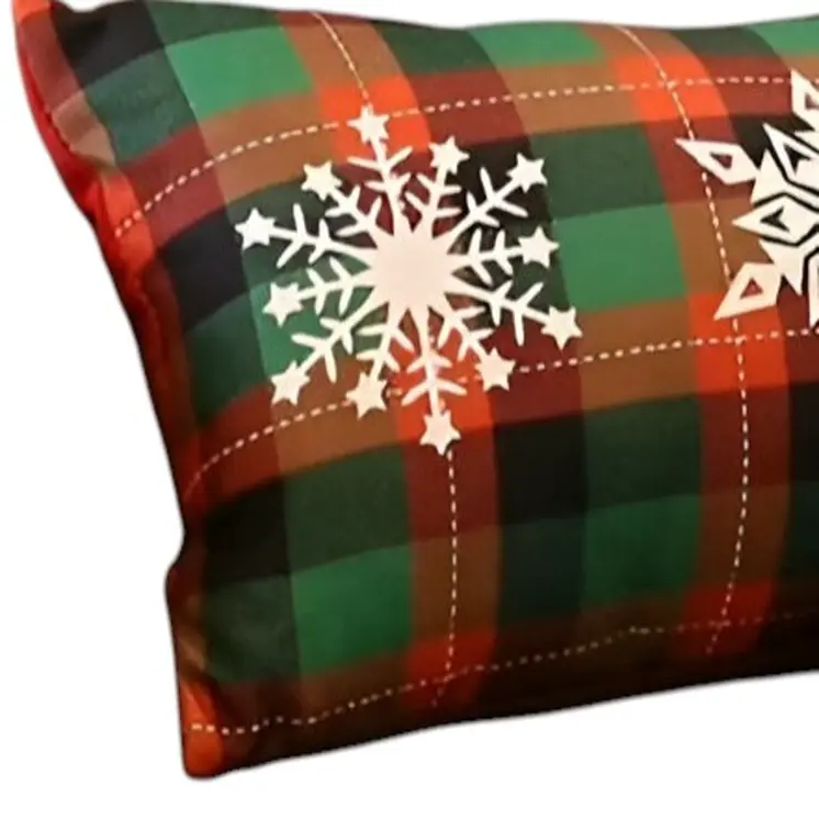 Set of 2 Christmas Snowflake Trio Plaid Lumbar Pillow Covers