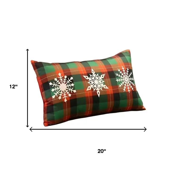 Set of 2 Christmas Snowflake Trio Plaid Lumbar Pillow Covers