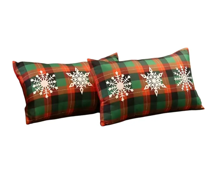 Set of 2 Christmas Snowflake Trio Plaid Lumbar Pillow Covers