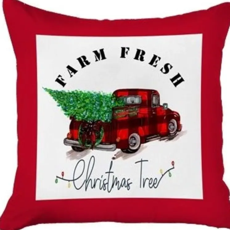 Set of Four Red and Black Christmas Christmas Tree Throw Pillow Cover