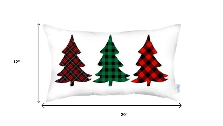 Set of 4 Christmas Tree Trio Plaid Lumbar Pillow Covers