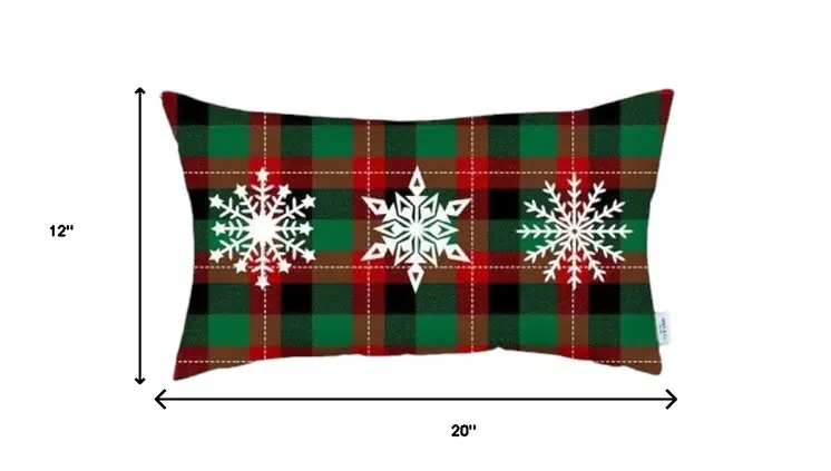 Set of 4 Christmas Snowflake Trio Plaid Lumbar Pillow Covers