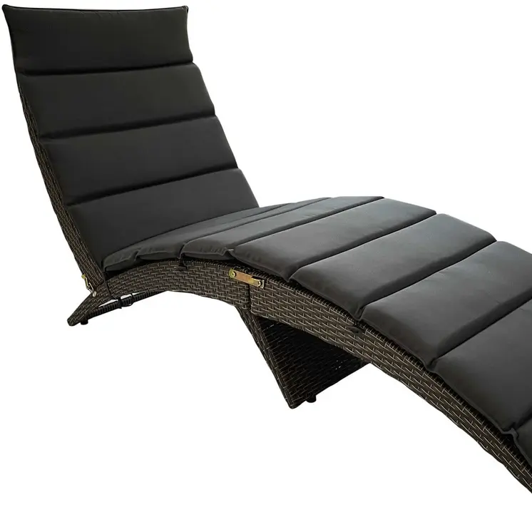 65" Faux Wicker and Dark Grey Cushions Chaise Lounge