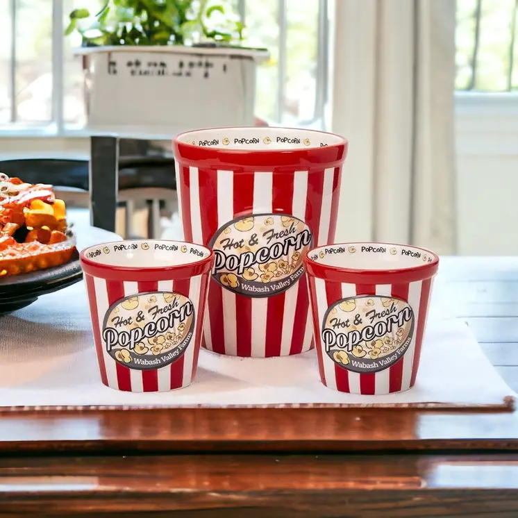 Three Piece Ceramic Popcorn Bowl Set