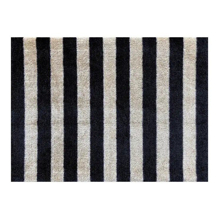 2' X 3' Black and Tan Wide Stripe Washable Floor Mat