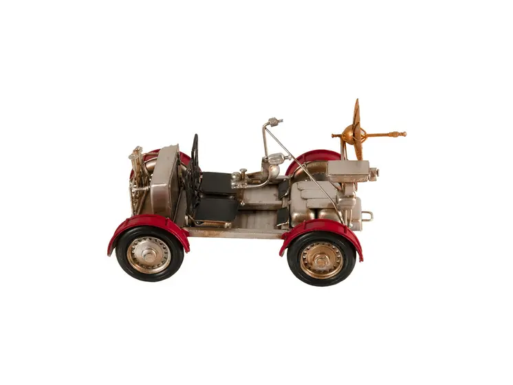 5" Red And Silver Metal Hand Painted Model Car Tabletop Sculpture
