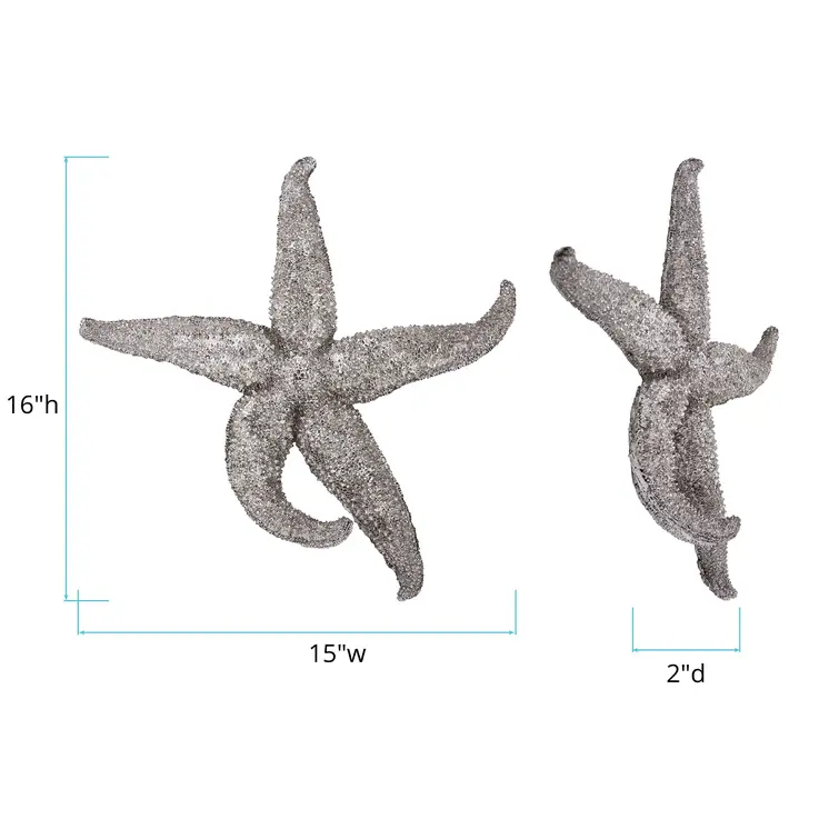 15" Antiqued Silver Resin Starfish Hanging Dimensional Sculpture
