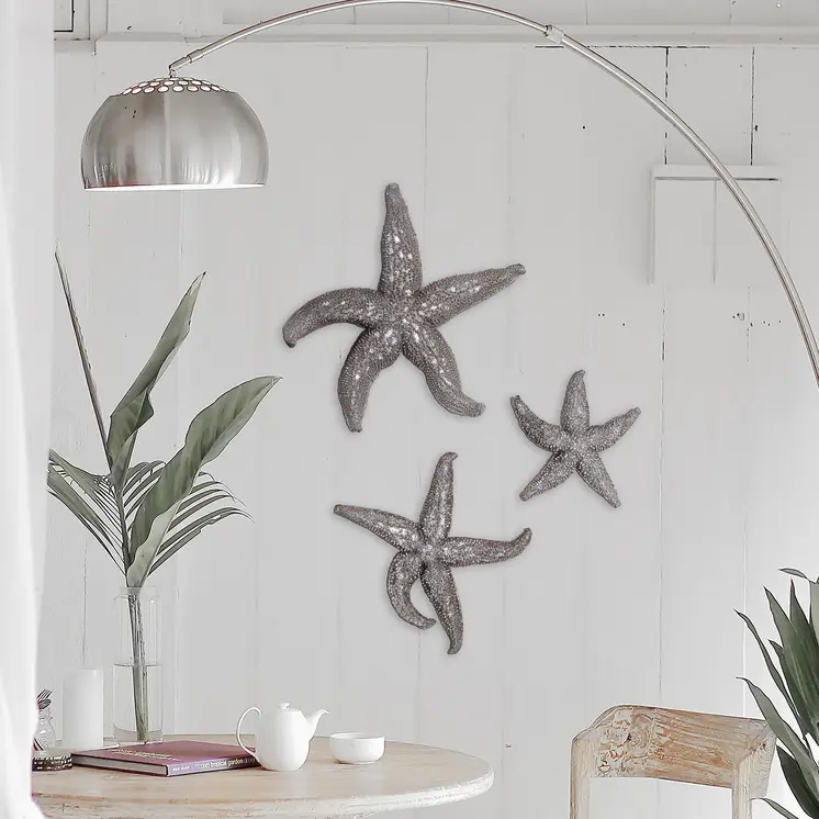 19" Antiqued Silver Resin Starfish Hanging Dimensional Sculpture