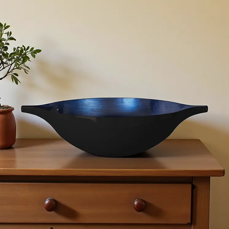 19" Black And Blue Solid Wood Novelty Centerpiece Bowl