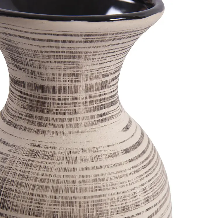 31" Beige And Brown Striped Bud Ceramic Floor Vase