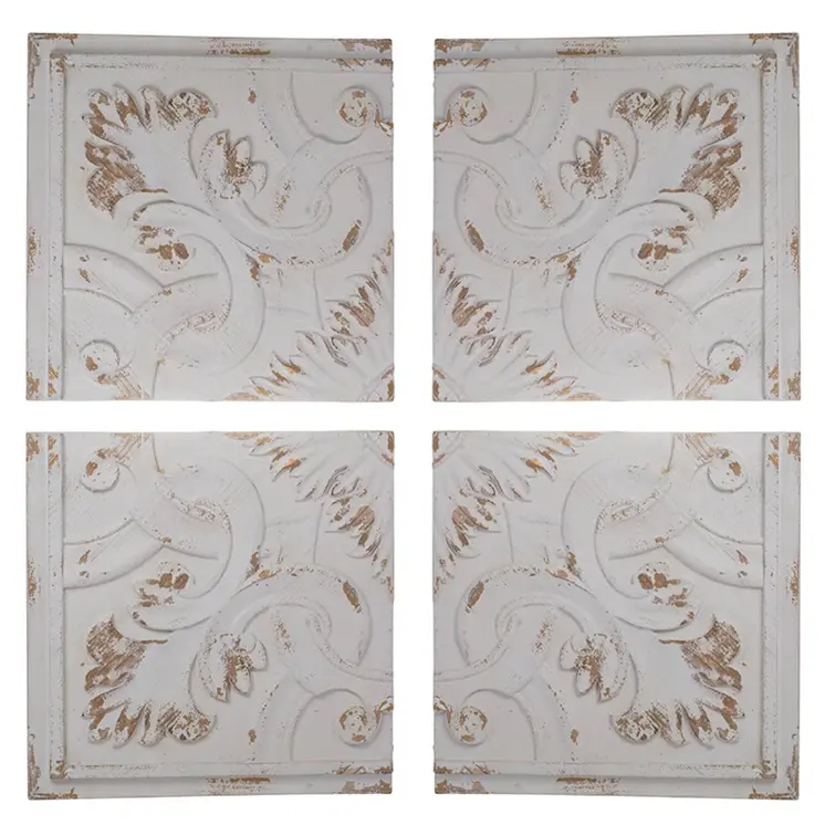 Set of Four White Wood Square Framed Art