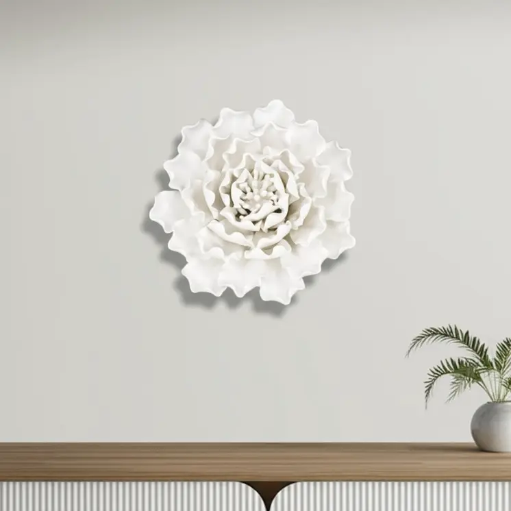 6" Off White Ceramic Flower Hanging Dimensional Sculpture