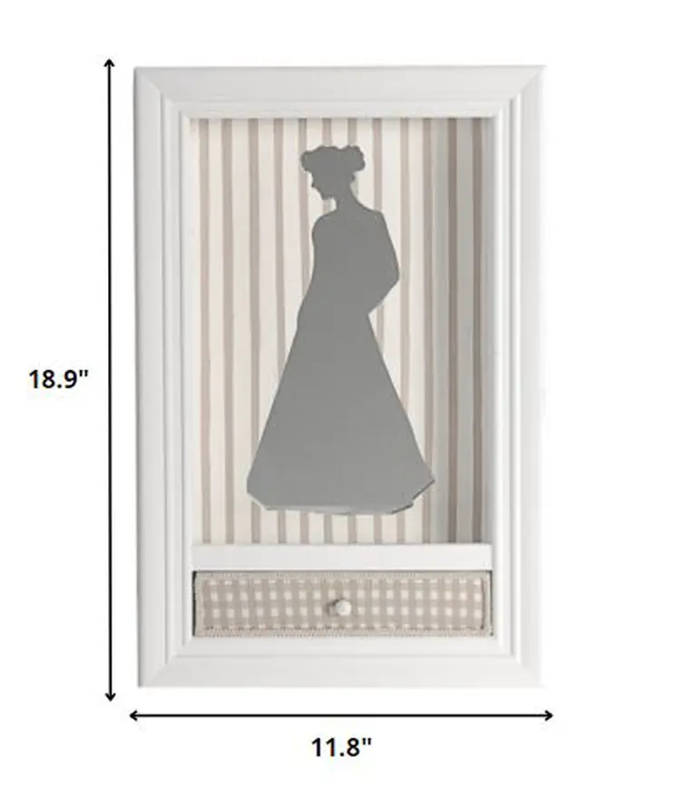 12" White Wood And Glass Woman Silhouette Shadowbox Wall Decor