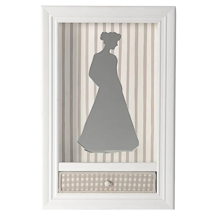 12" White Wood And Glass Woman Silhouette Shadowbox Wall Decor