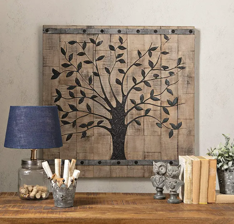 36" X 2" Brown Mango Wood Square Hanging Tapestry