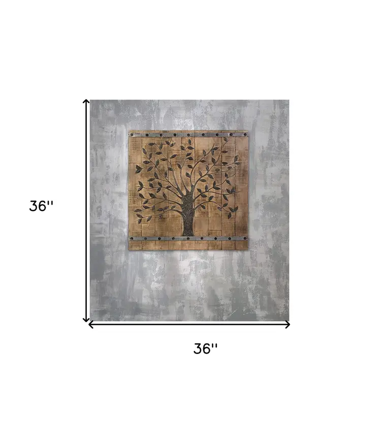 36" X 2" Brown Mango Wood Square Hanging Tapestry