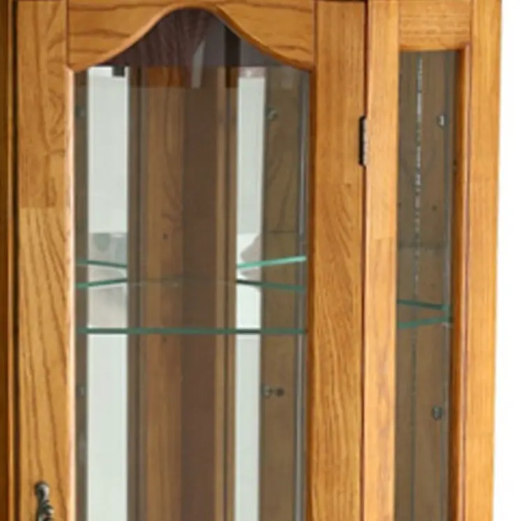 Golden Oak Scallop Top Lighted Corner Curio Cabinet