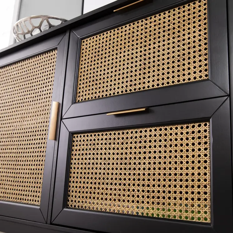 50" Black Solid Wood Two Drawer Sideboard
