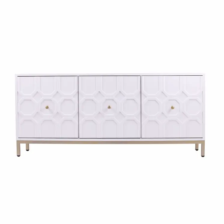 59" White and Gold Sideboard with Three Doors