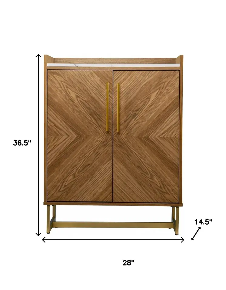 Retro Gold Natural and Faux Marble Wine Cabinet
