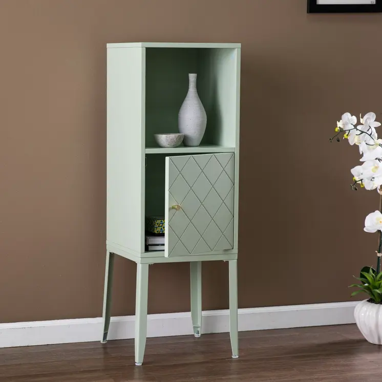 Pale Green Crosshatch Accent Storage Cabinet