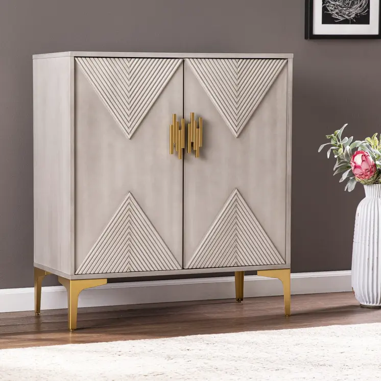 32" Gray Solid Wood Sideboard with Two Doors