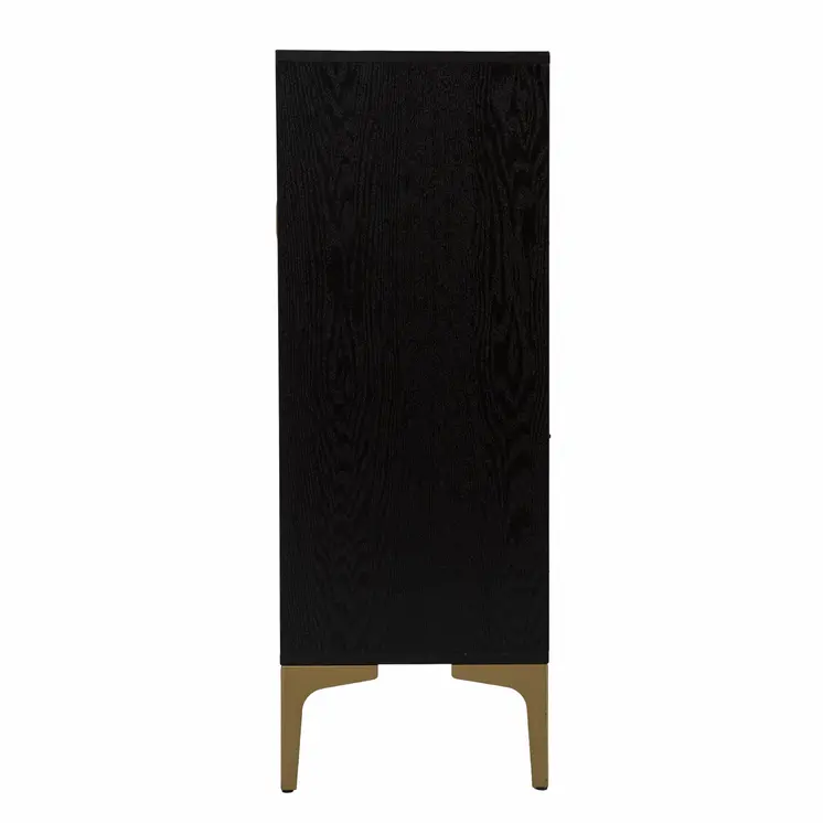 Modern Rustic Black Gold and Faux Rattan Bar Cabinet