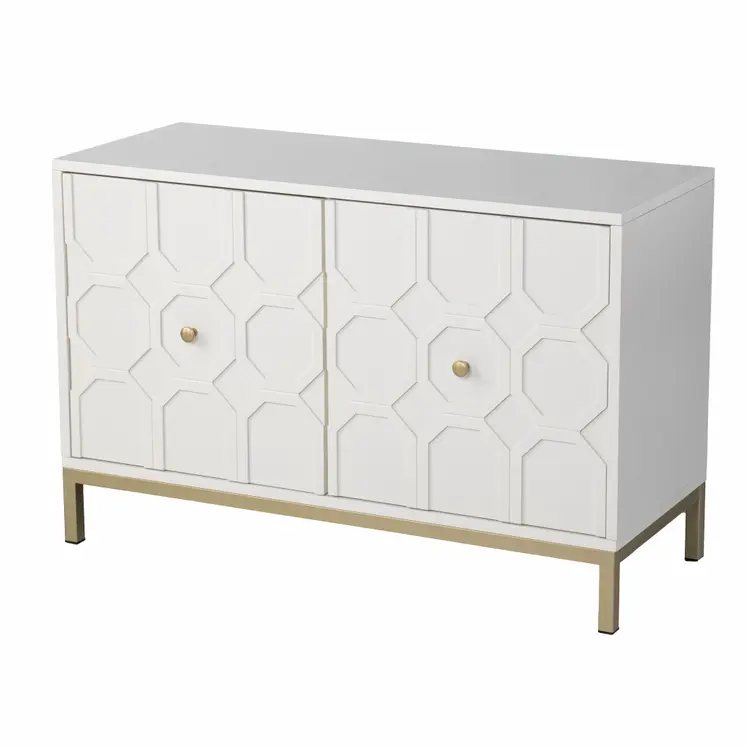 40" White Carved Geometric Sideboard with Two Doors