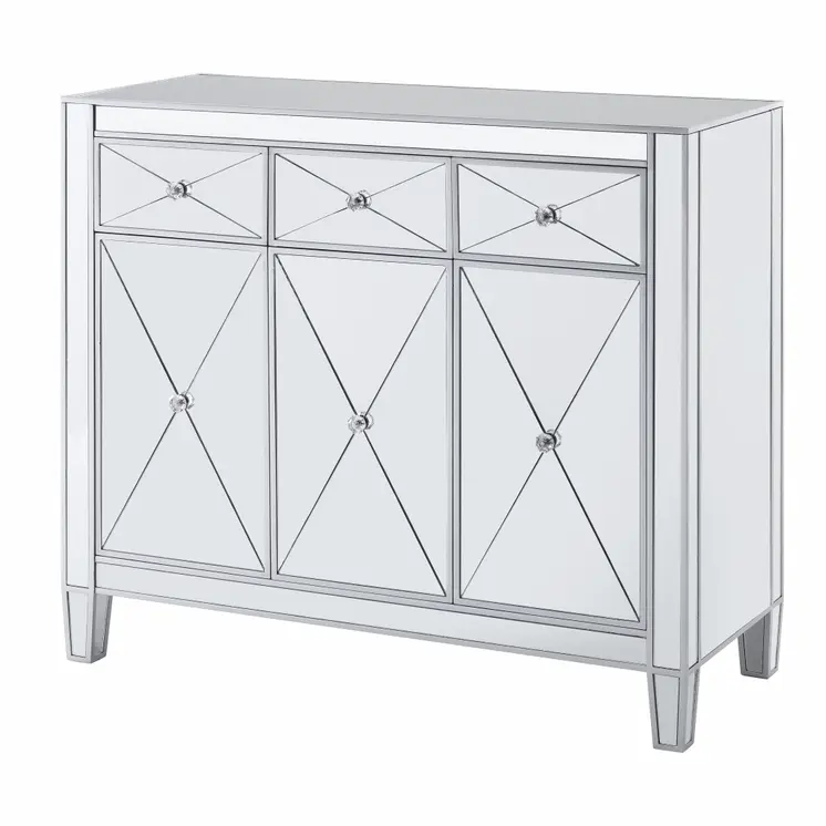40" Silver Glass Three Drawer Sideboard with Three Doors