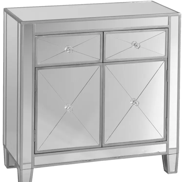 Glamorous Mirrored Bling Two Door Storage Accent Cabinet