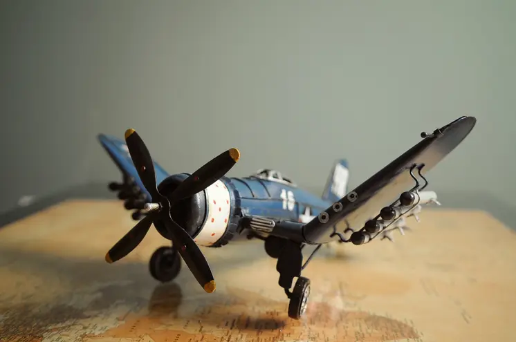 6" Blue Metal Hand Painted Model Airplane Tabletop Sculpture